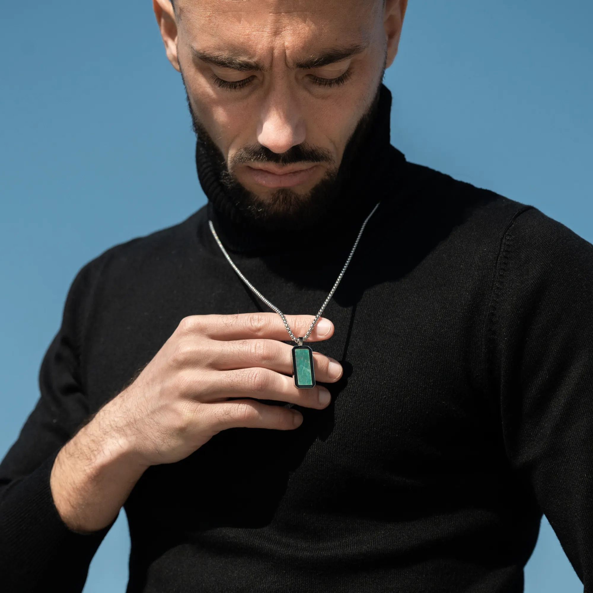 Silver Necklace with Rectangle Amazonite Pendant