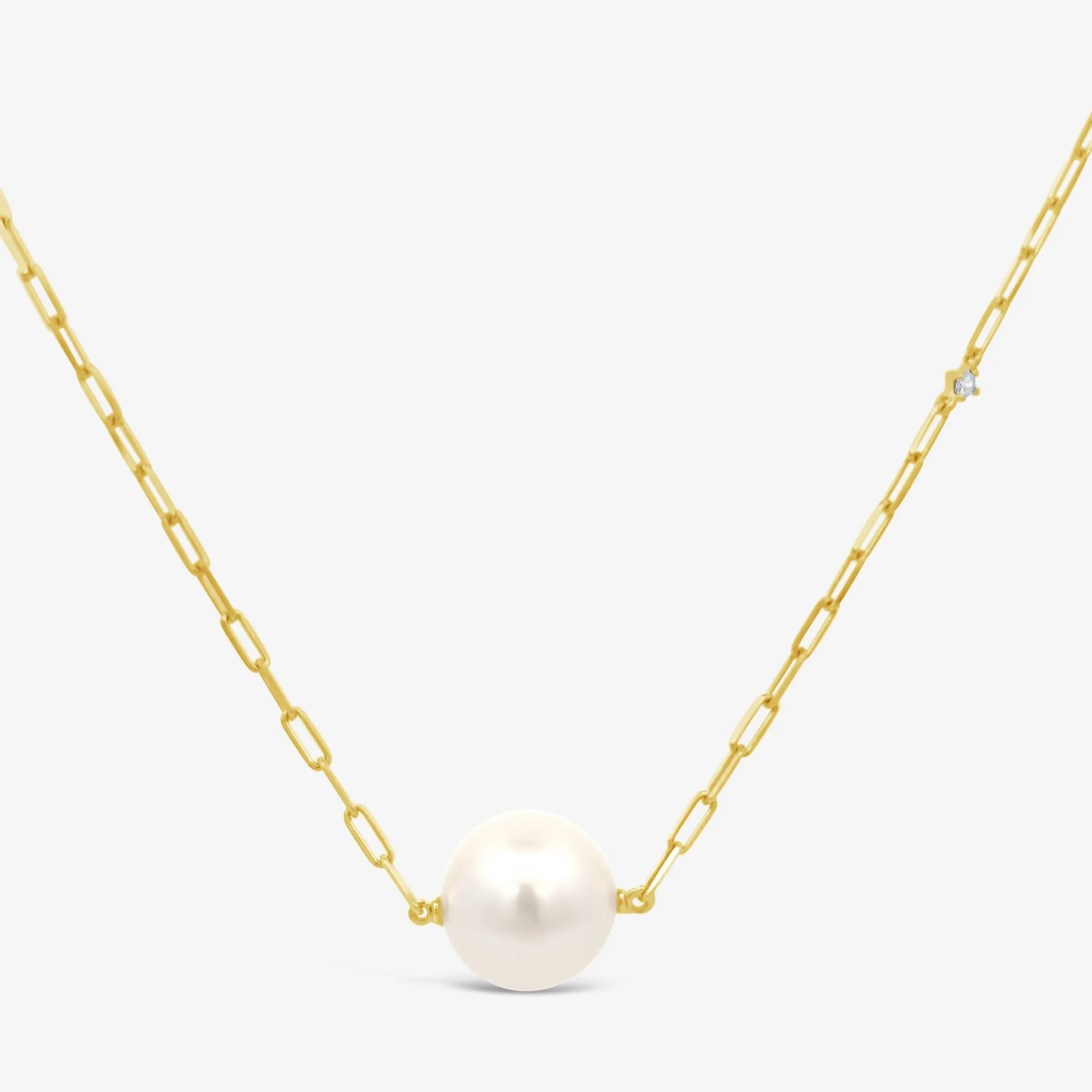 Single Pearl & Paper Clip Necklace