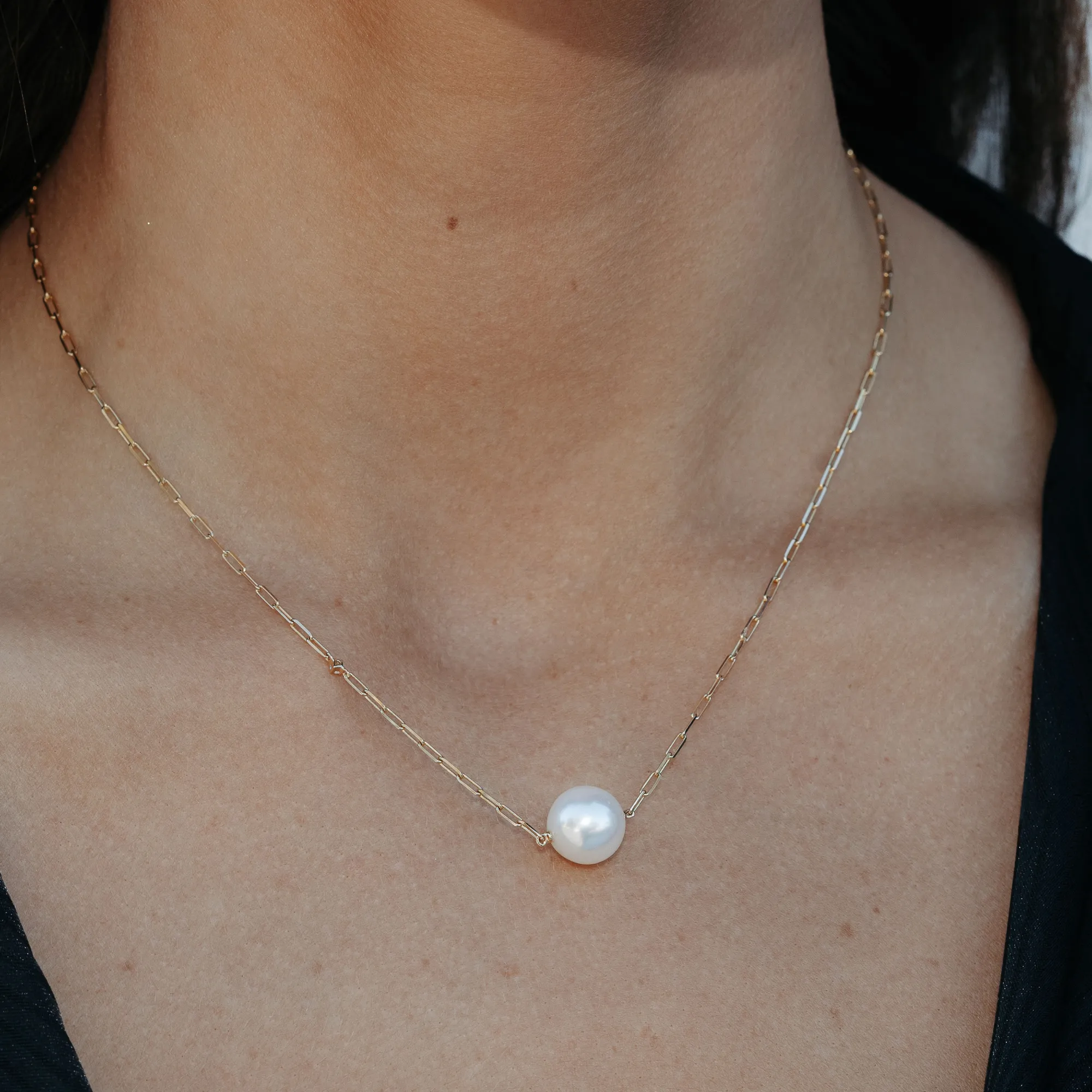 Single Pearl & Paper Clip Necklace