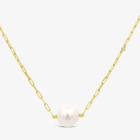 Single Pearl & Paper Clip Necklace