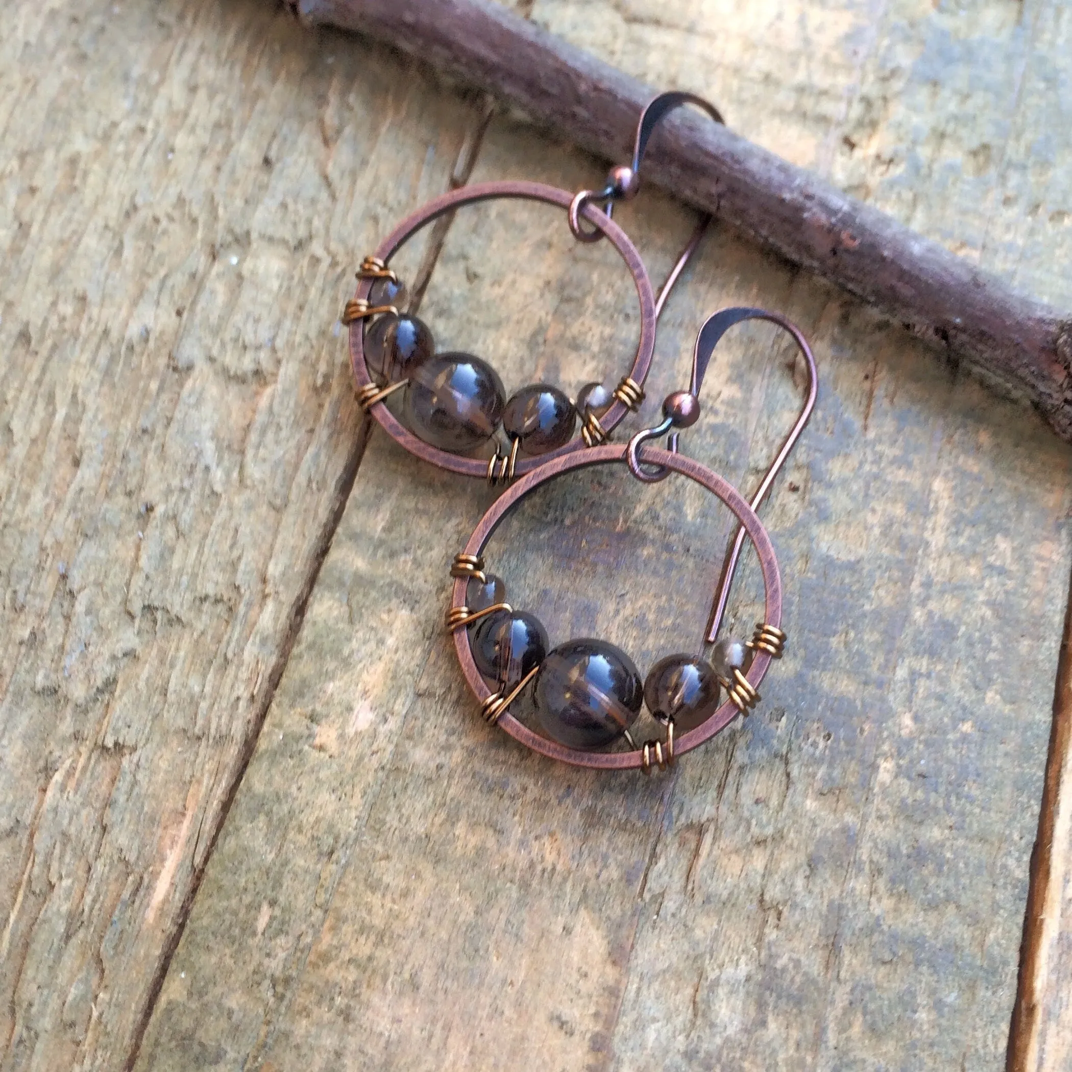 Smoky Quartz Earrings, Small Hoop Earrings, Birthstone Jewelry, Brown Neutral Stone Earrings, Minimalist Hoop Earrings, Smoky Quartz Jewelry