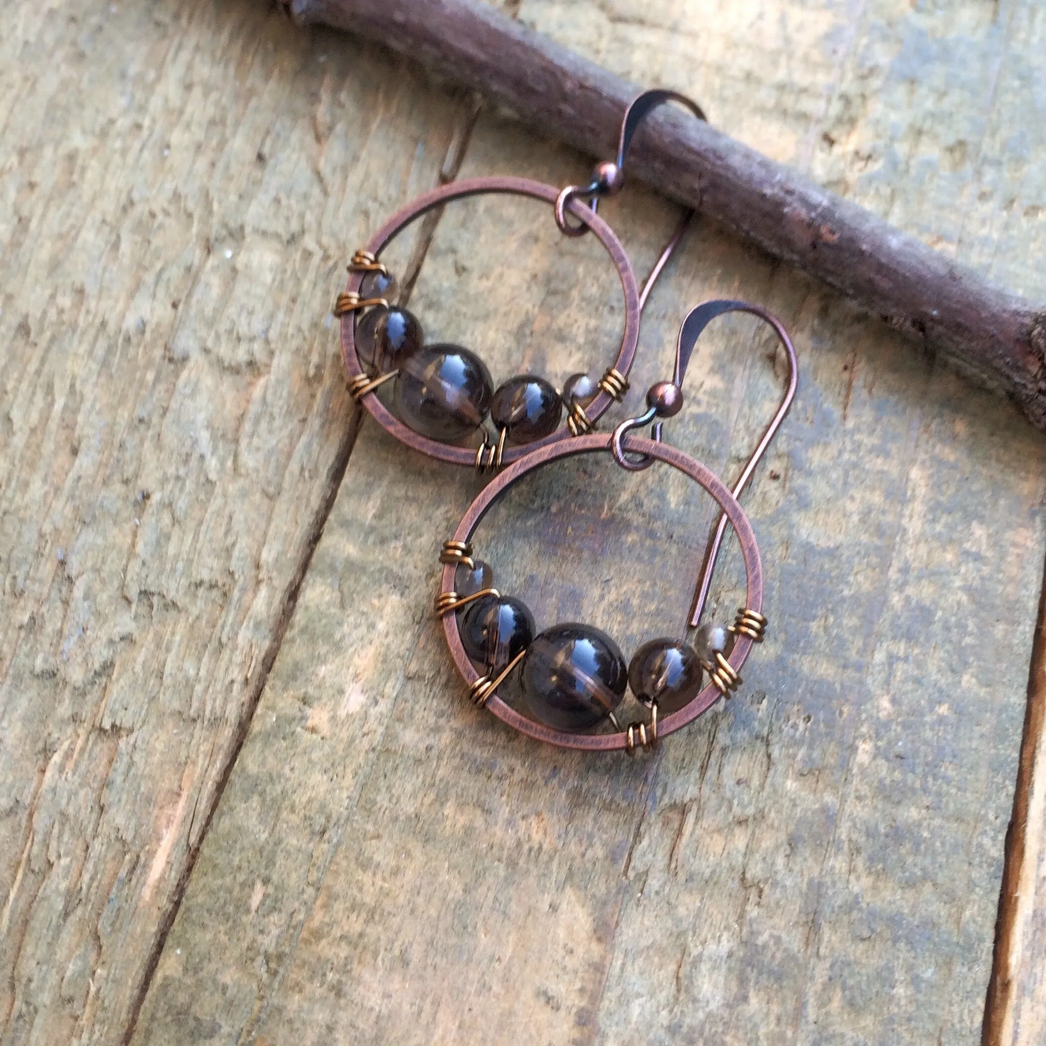 Smoky Quartz Earrings, Small Hoop Earrings, Birthstone Jewelry, Brown Neutral Stone Earrings, Minimalist Hoop Earrings, Smoky Quartz Jewelry