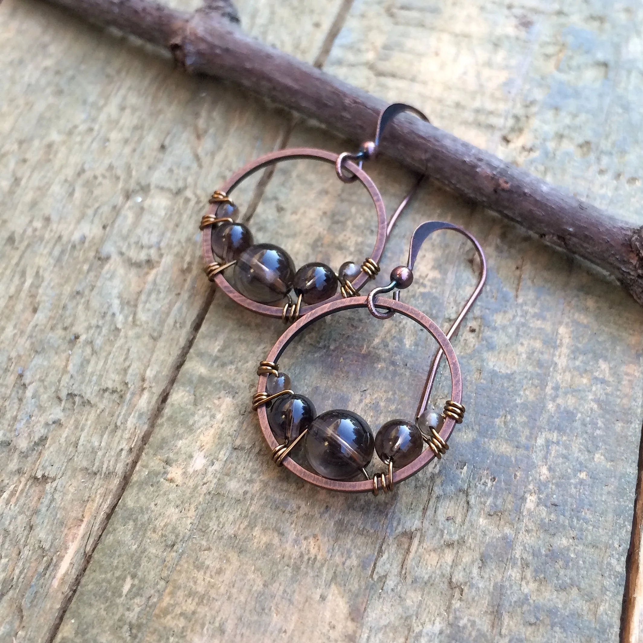 Smoky Quartz Earrings, Small Hoop Earrings, Birthstone Jewelry, Brown Neutral Stone Earrings, Minimalist Hoop Earrings, Smoky Quartz Jewelry