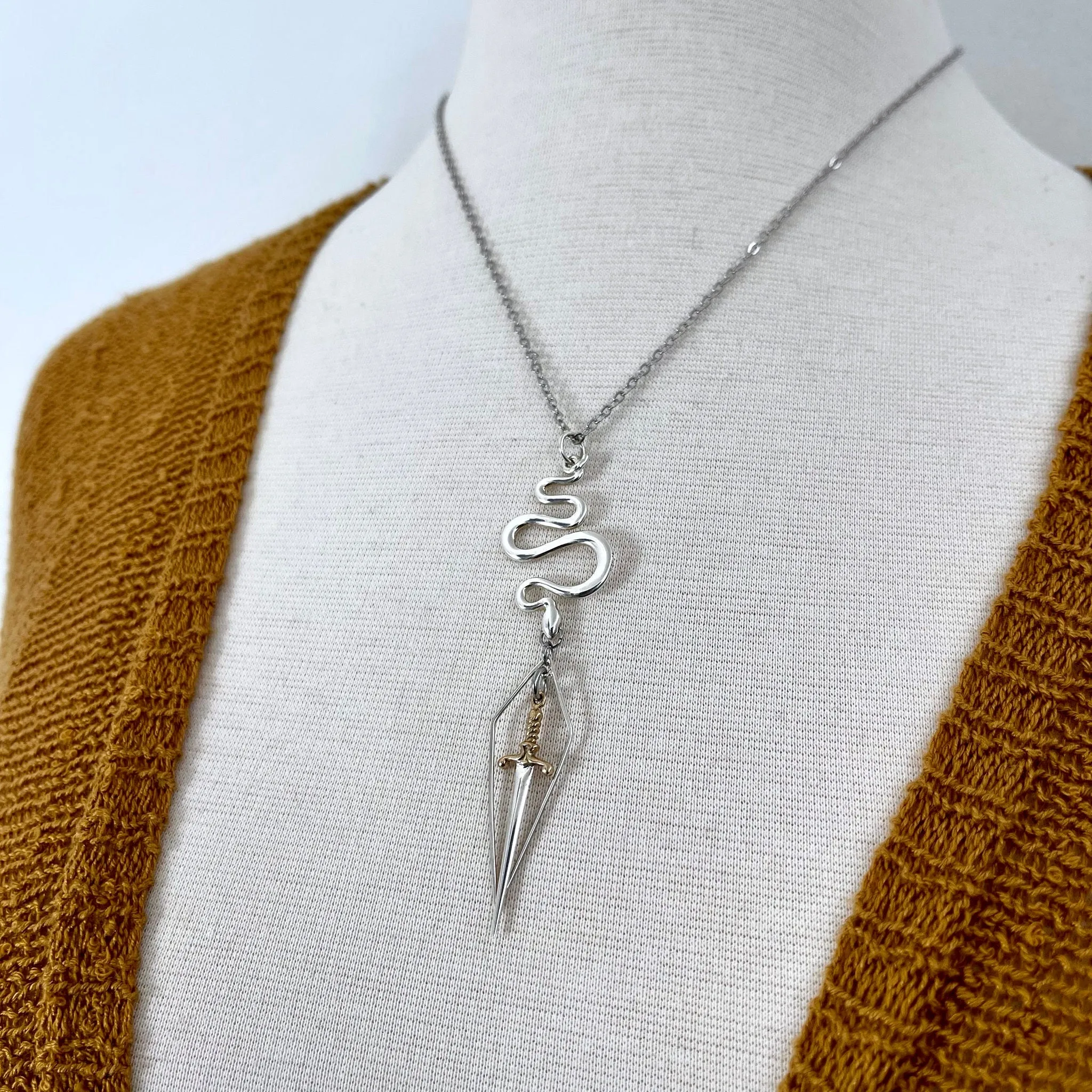 Snake and Sword Talisman Necklace / Talisman Collection- Sterling Silver