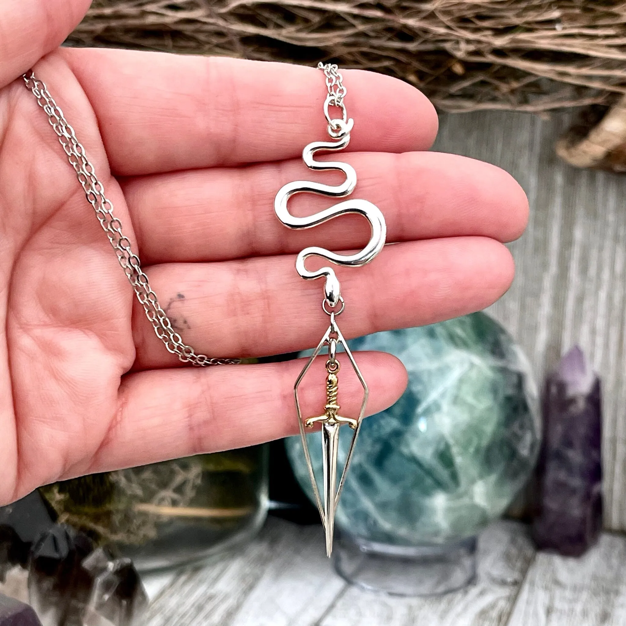 Snake and Sword Talisman Necklace / Talisman Collection- Sterling Silver