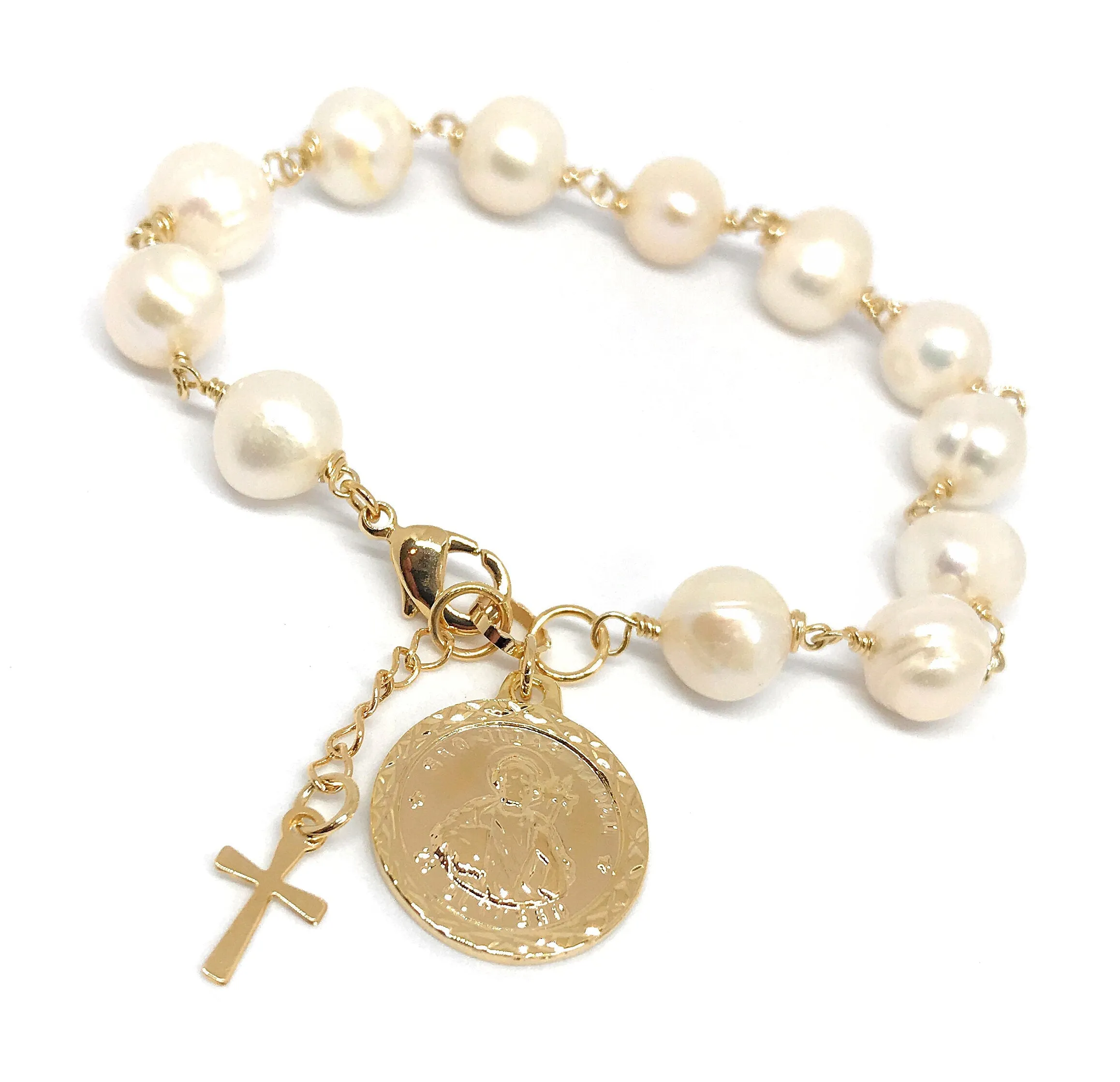 St Jude Pearl Adjustable Gold Filled Bracelet