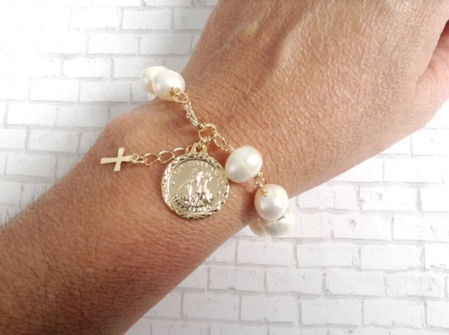 St Jude Pearl Adjustable Gold Filled Bracelet