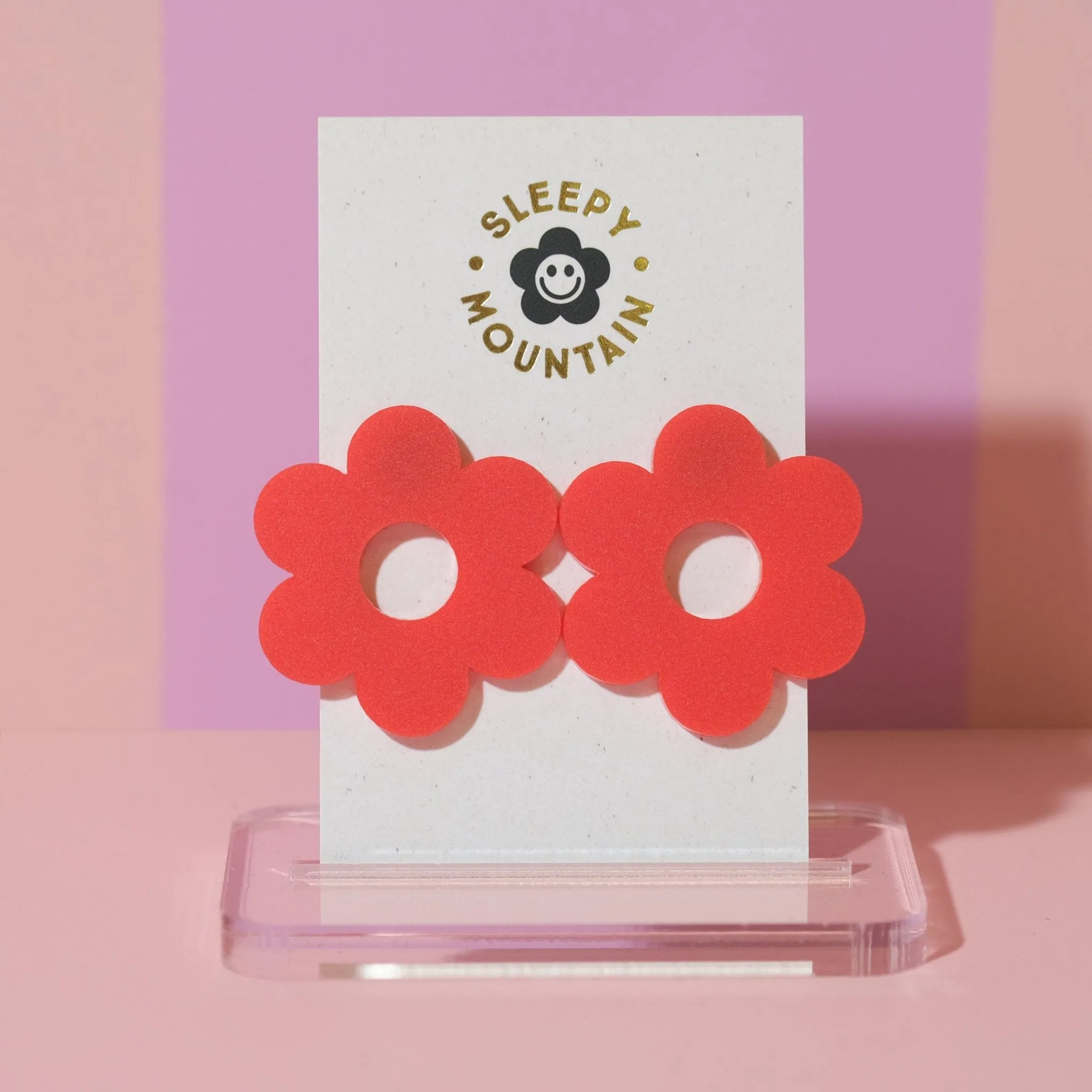 Statement daisy big stud earrings in red