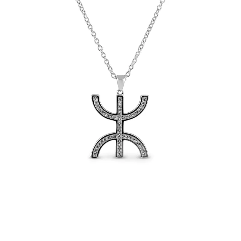 Sterling Silver AZA Sign Necklace Rhodium Plated