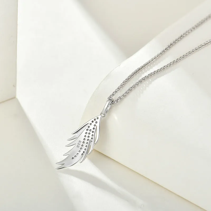 Sterling Silver Cubic Zirconia Angel Wing Feather Necklace