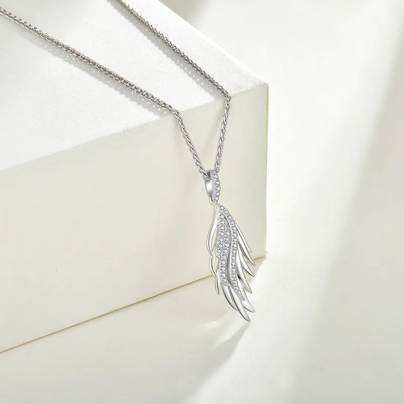 Sterling Silver Cubic Zirconia Angel Wing Feather Necklace