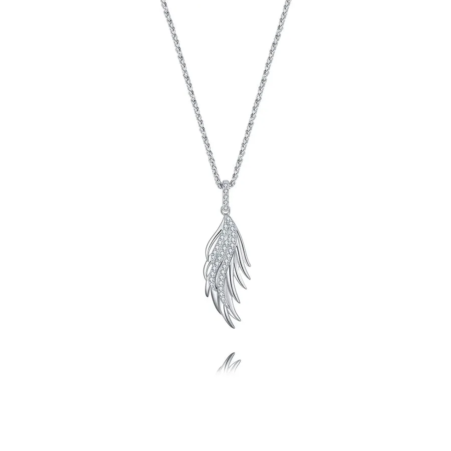 Sterling Silver Cubic Zirconia Angel Wing Feather Necklace