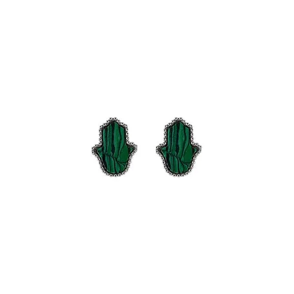 Sterling Silver Malachite Hamsa Earring