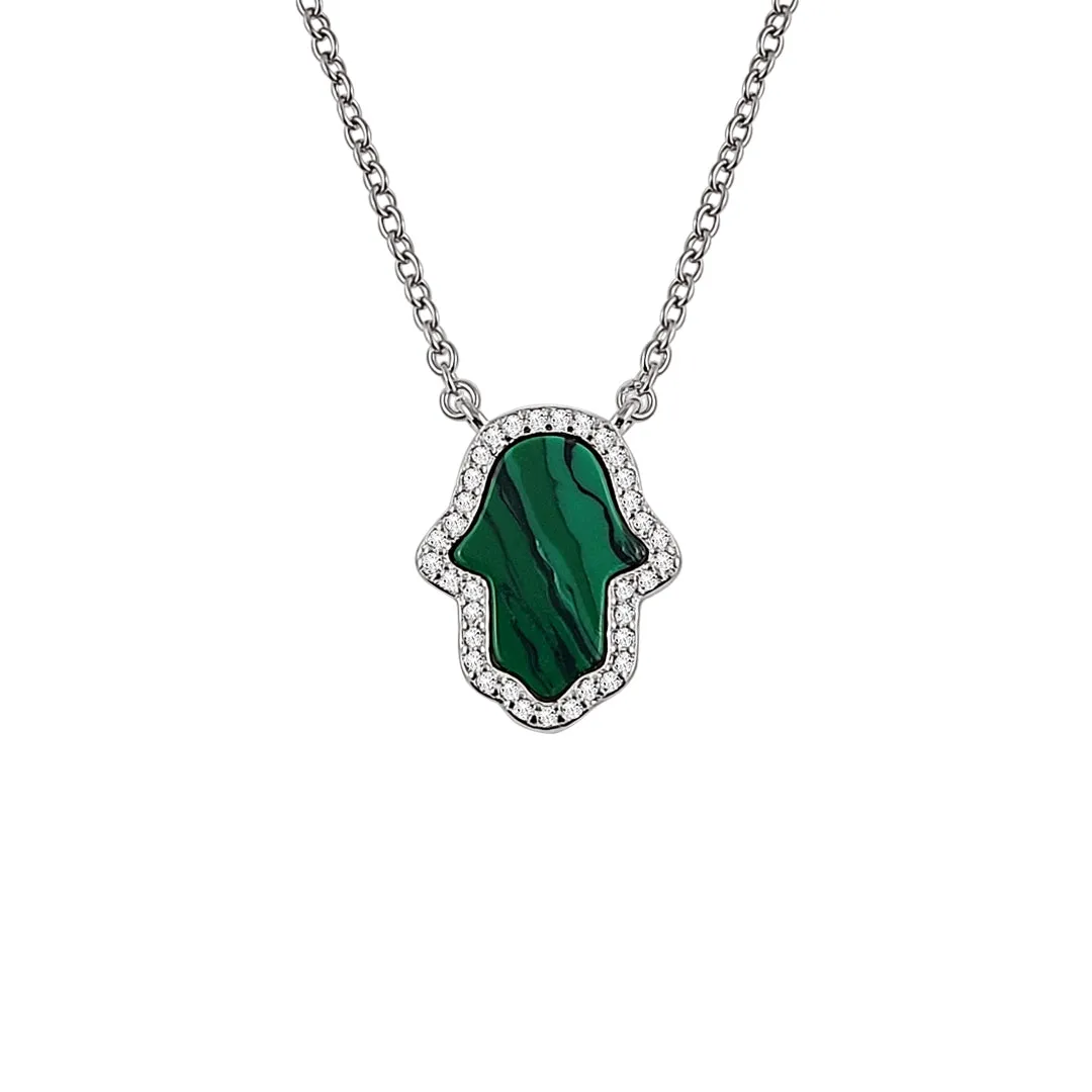 Sterling Silver Malachite Hamsa Necklace