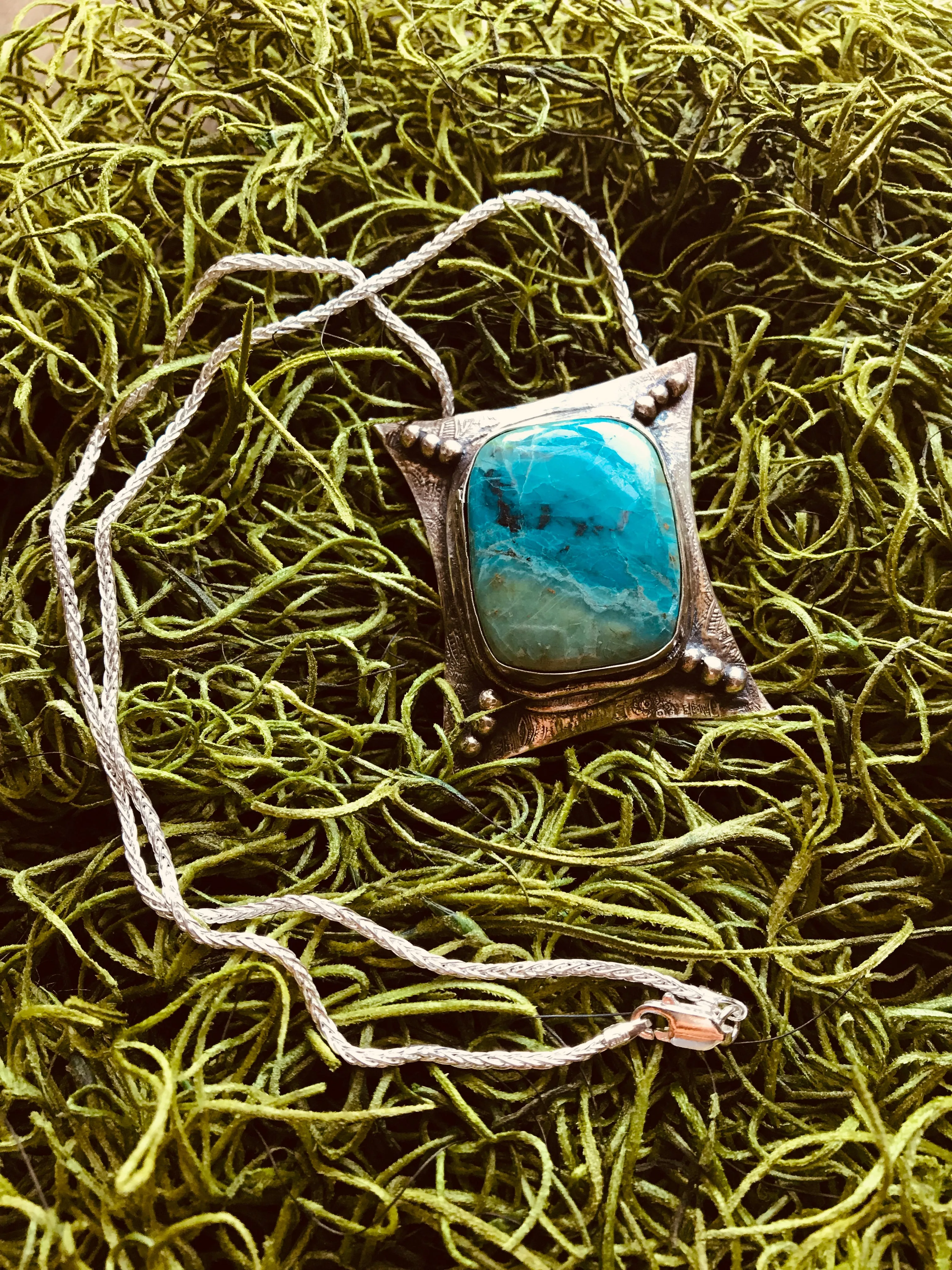 Sterling Silver Pendant Chrysocolla Necklace - Handcrafted