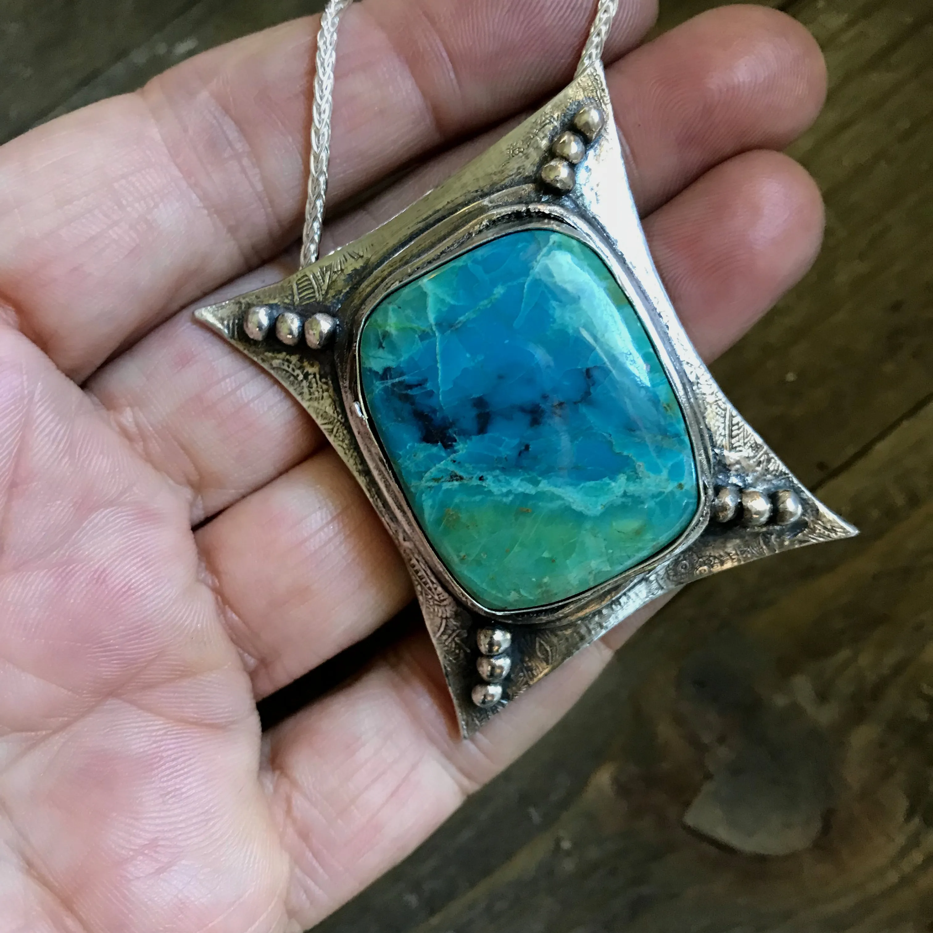 Sterling Silver Pendant Chrysocolla Necklace - Handcrafted