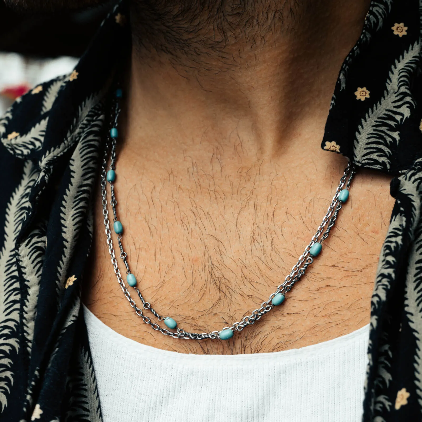 Sterling Silver Turquoise Twisted Cable Chain Necklace