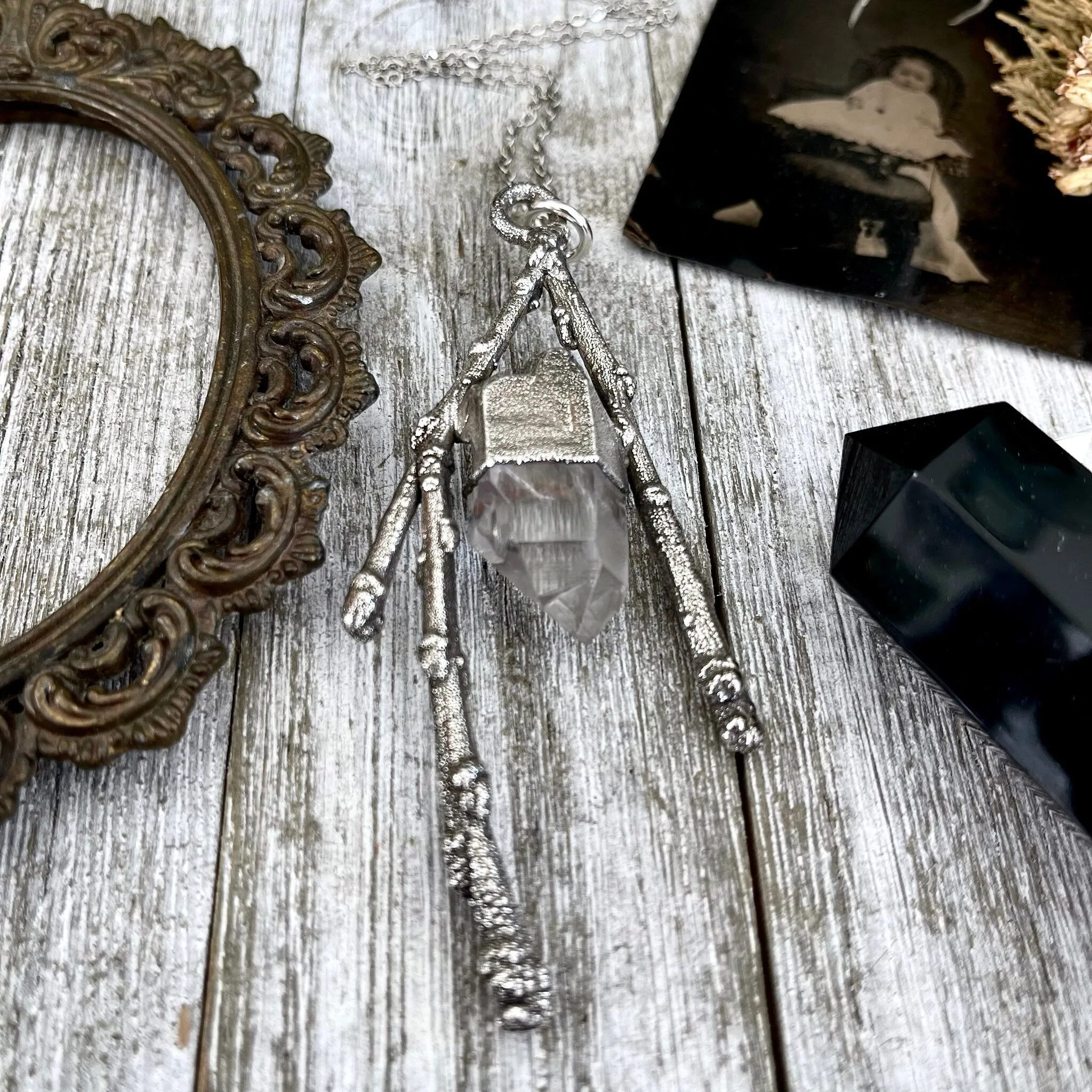 Sticks & Stones Collection- Clear Quartz Necklace in Fine Silver /