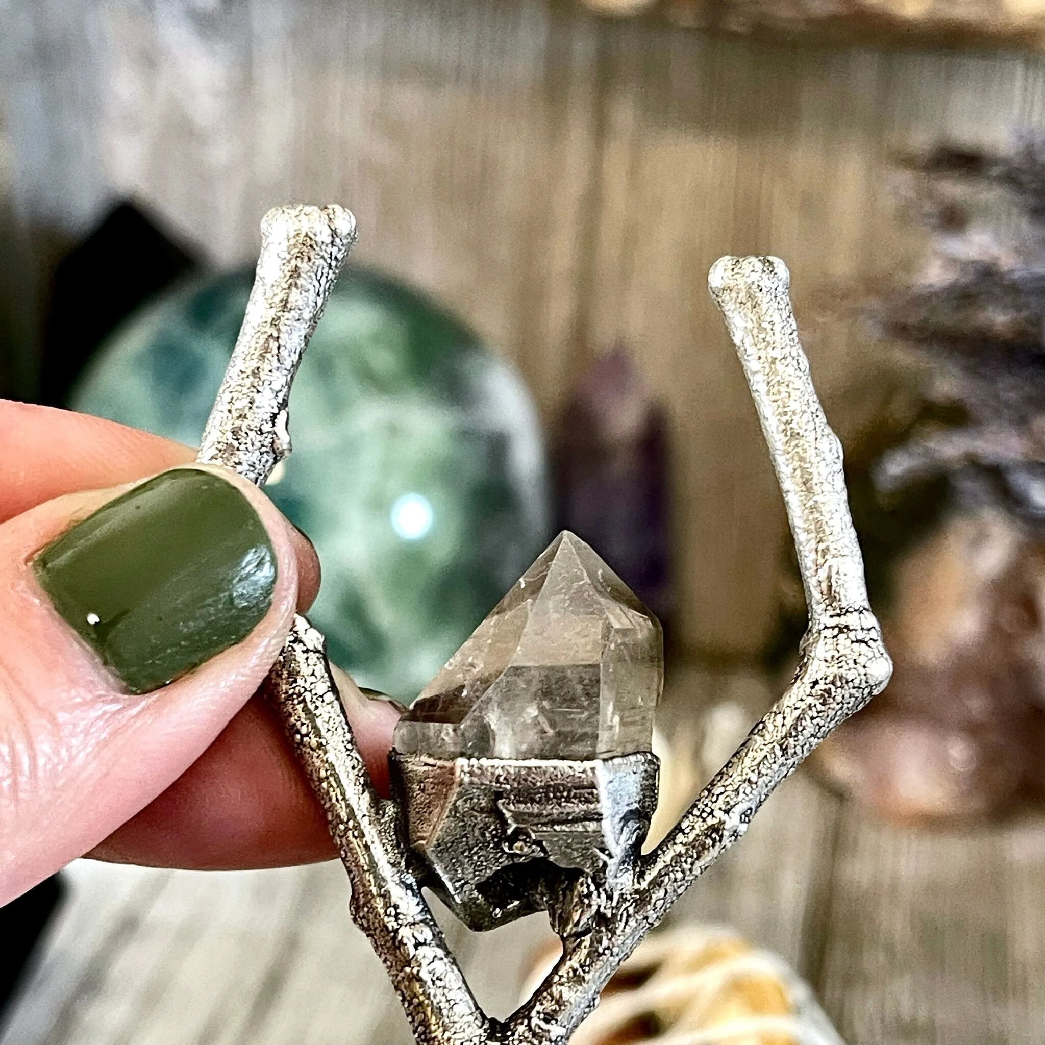 Sticks & Stones Collection- Herkimer Diamond Necklace in Fine Silver /