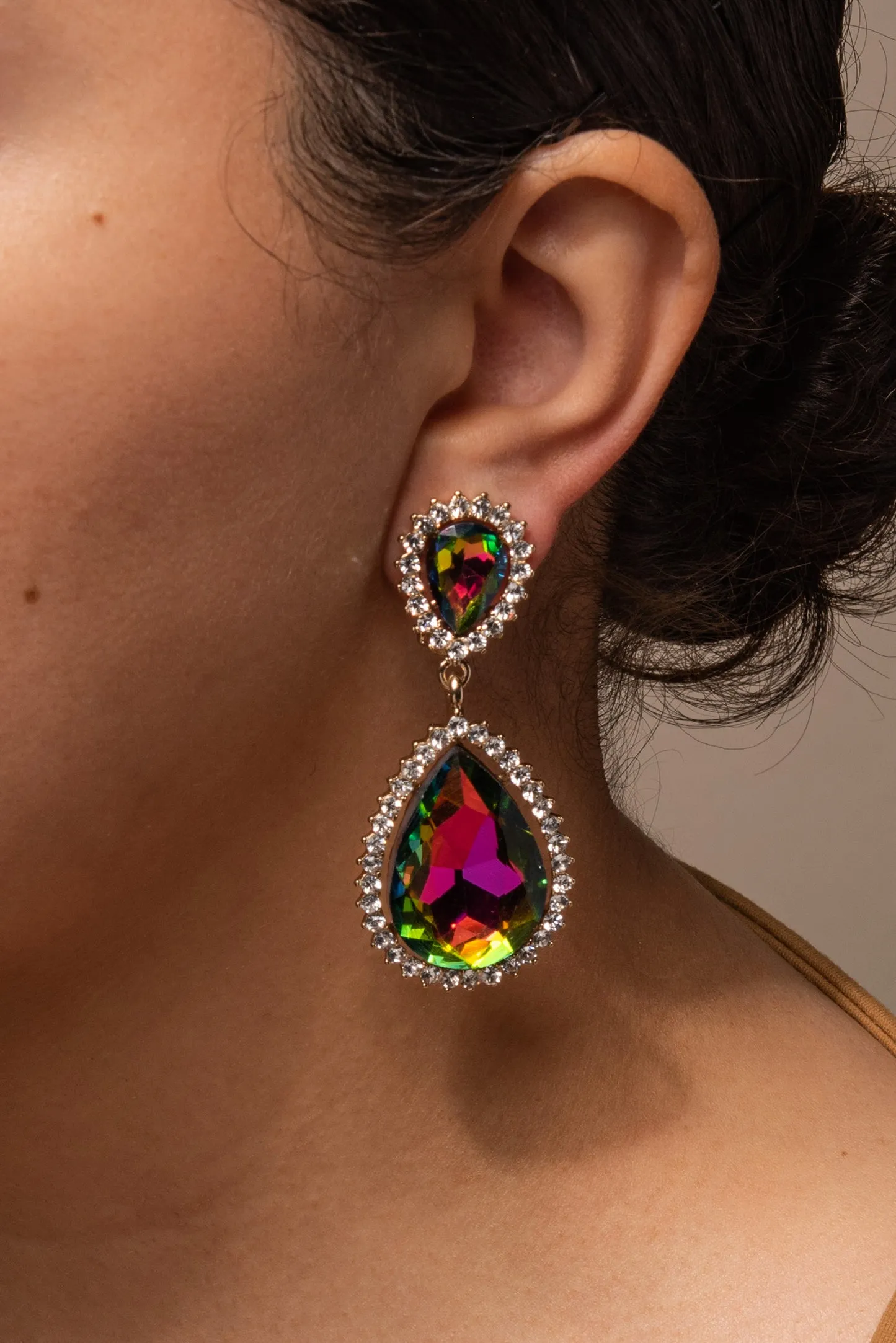 Sun Burst Rhinestone Clip-On Drop Earrings