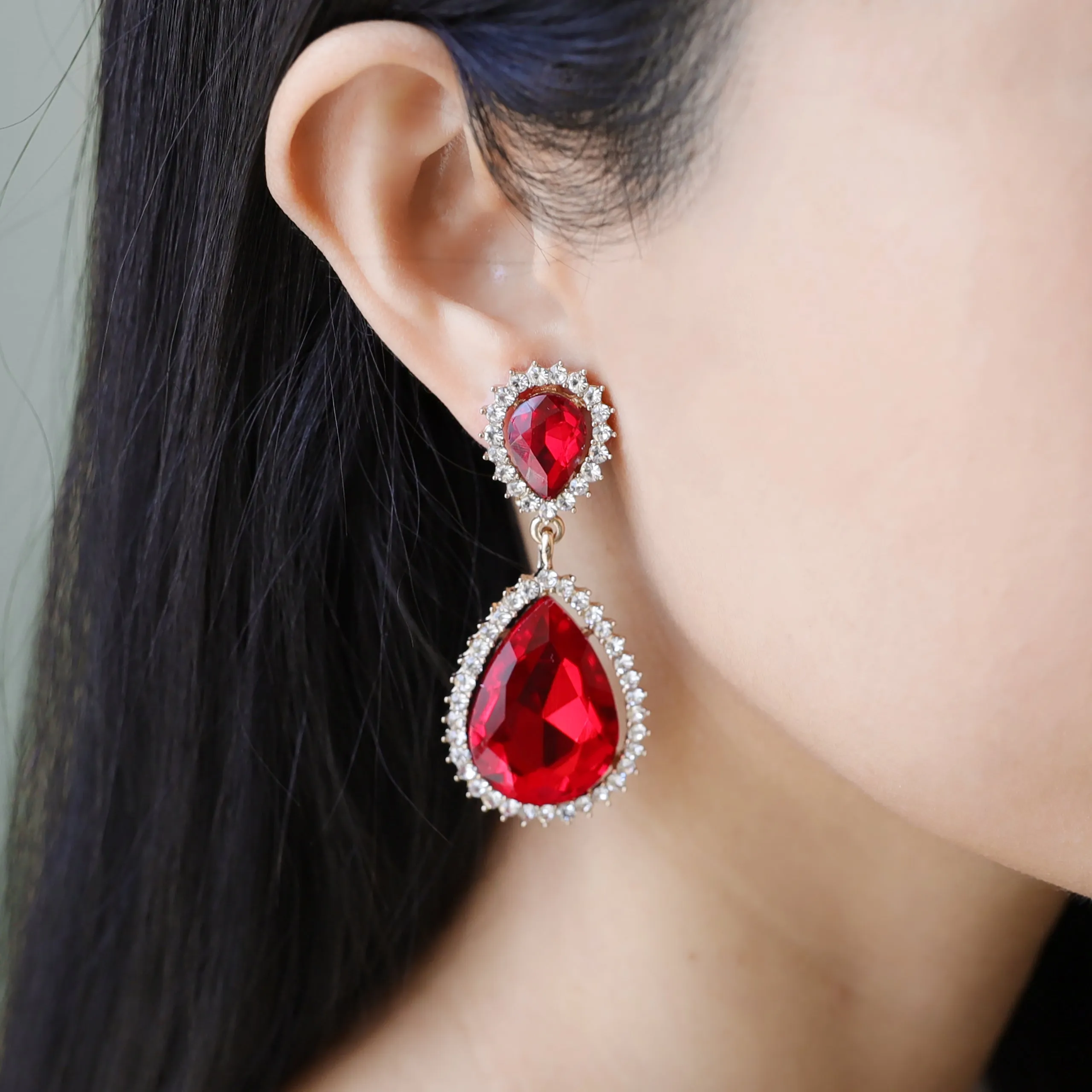 Sun Burst Rhinestone Clip-On Drop Earrings