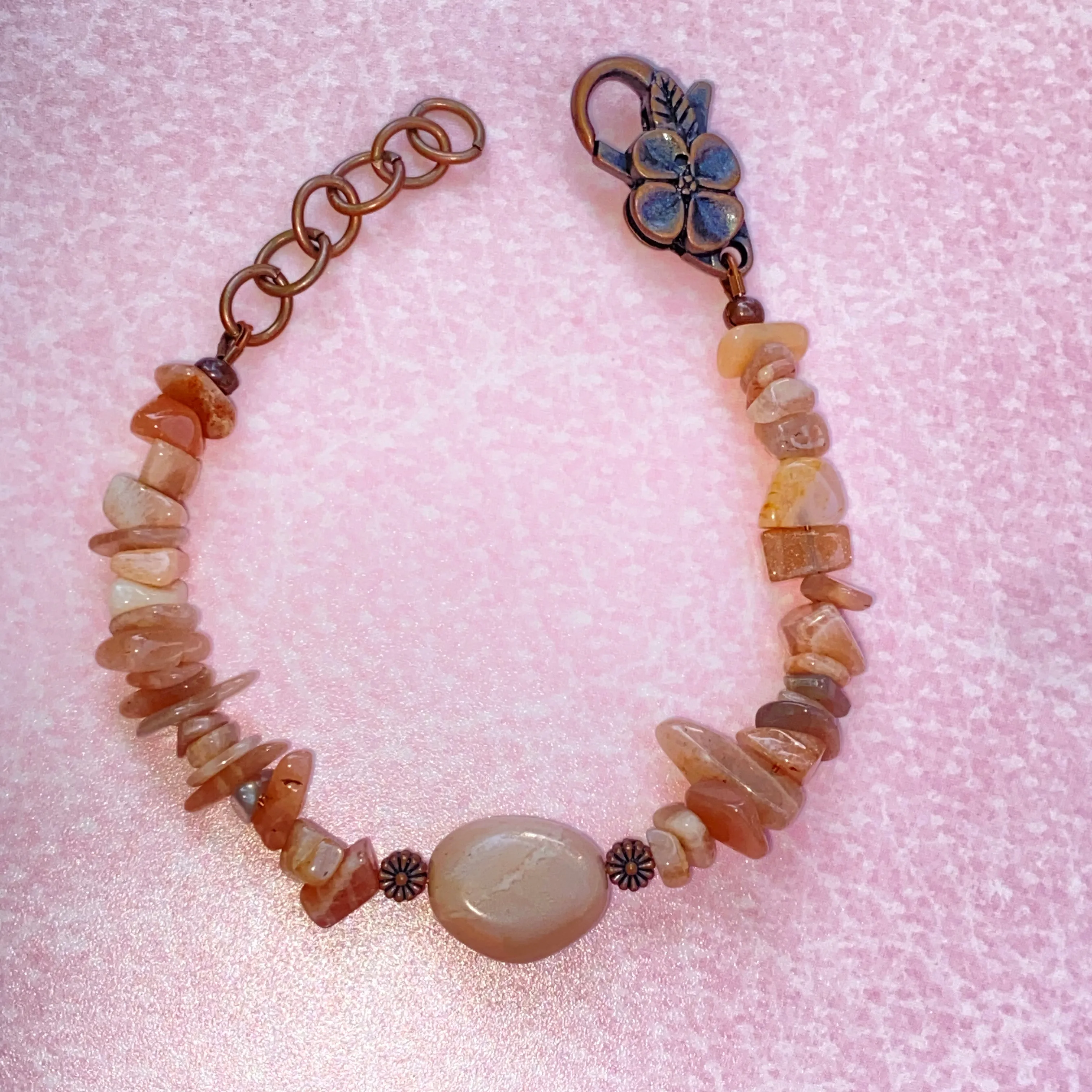 Sunstone gemstones and Copper stretch Bracelet