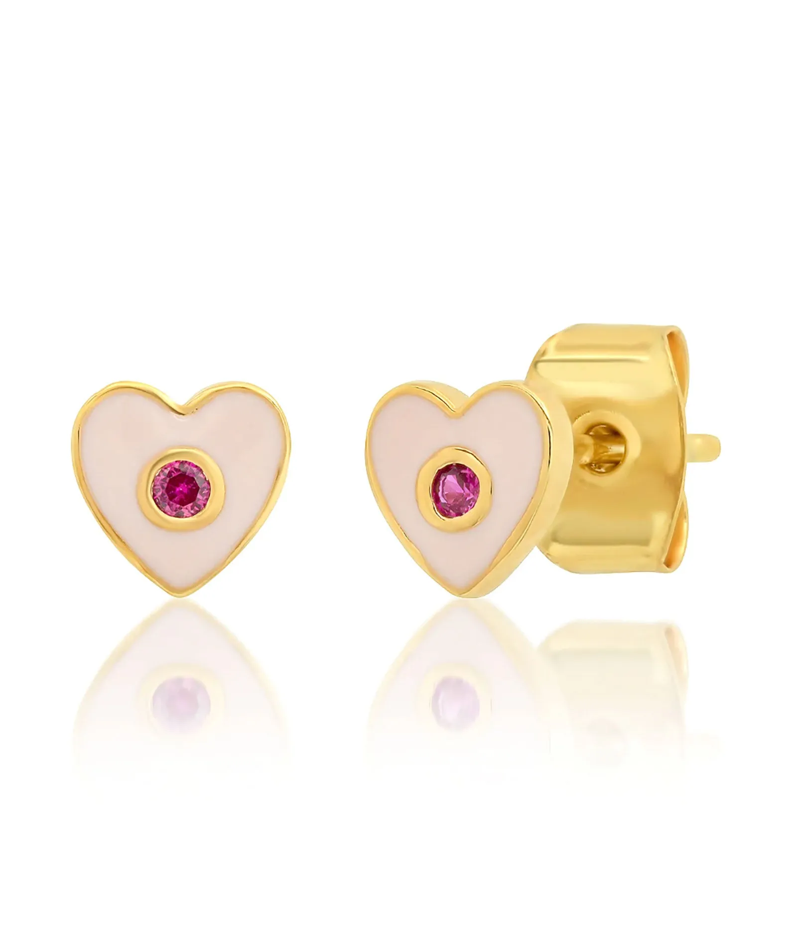 TAI Enamel Heart Studs With CZ Accent