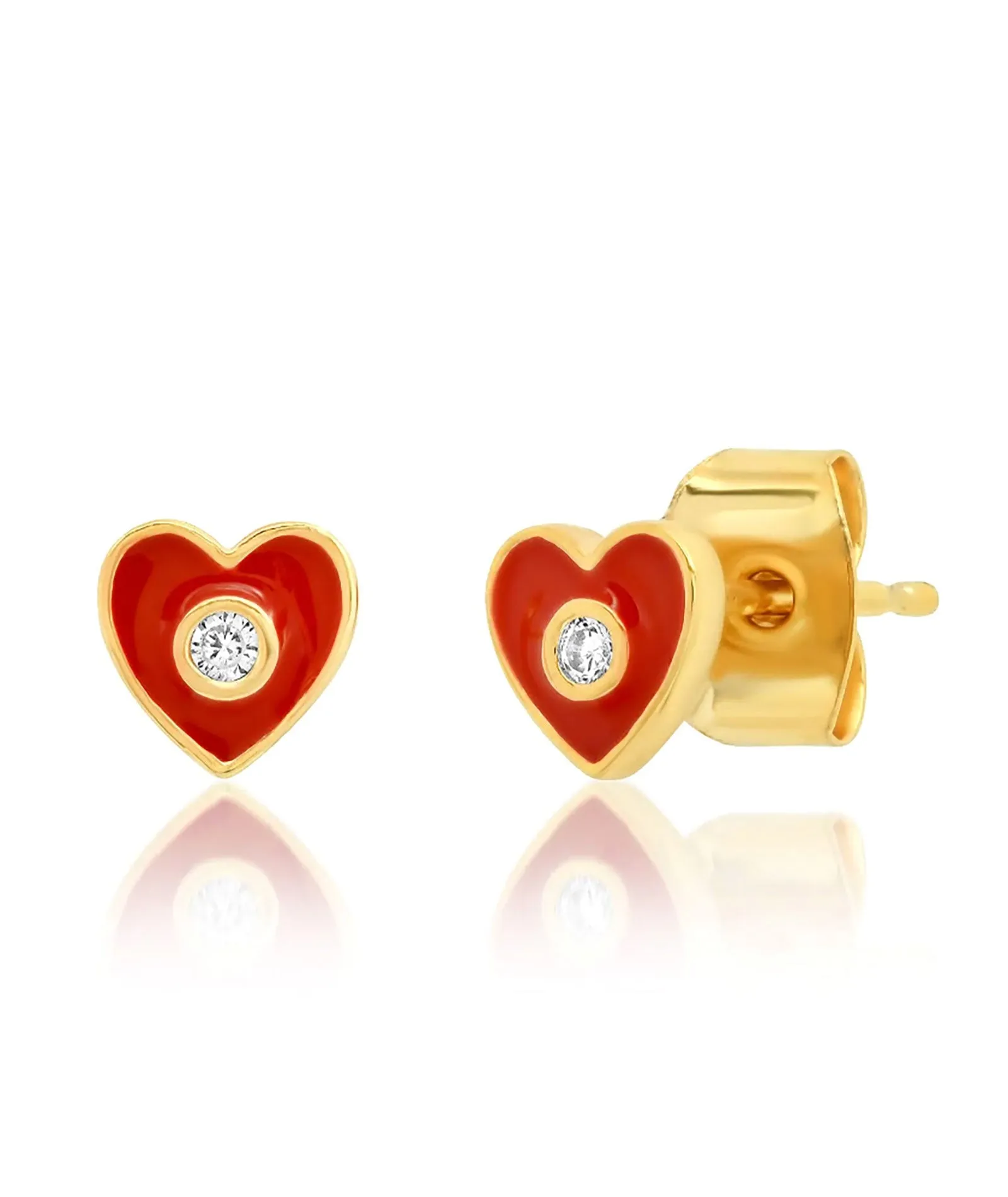 TAI Enamel Heart Studs With CZ Accent