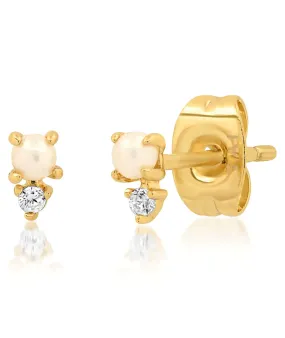 TAI Gold Single Pearl and CZ Studs