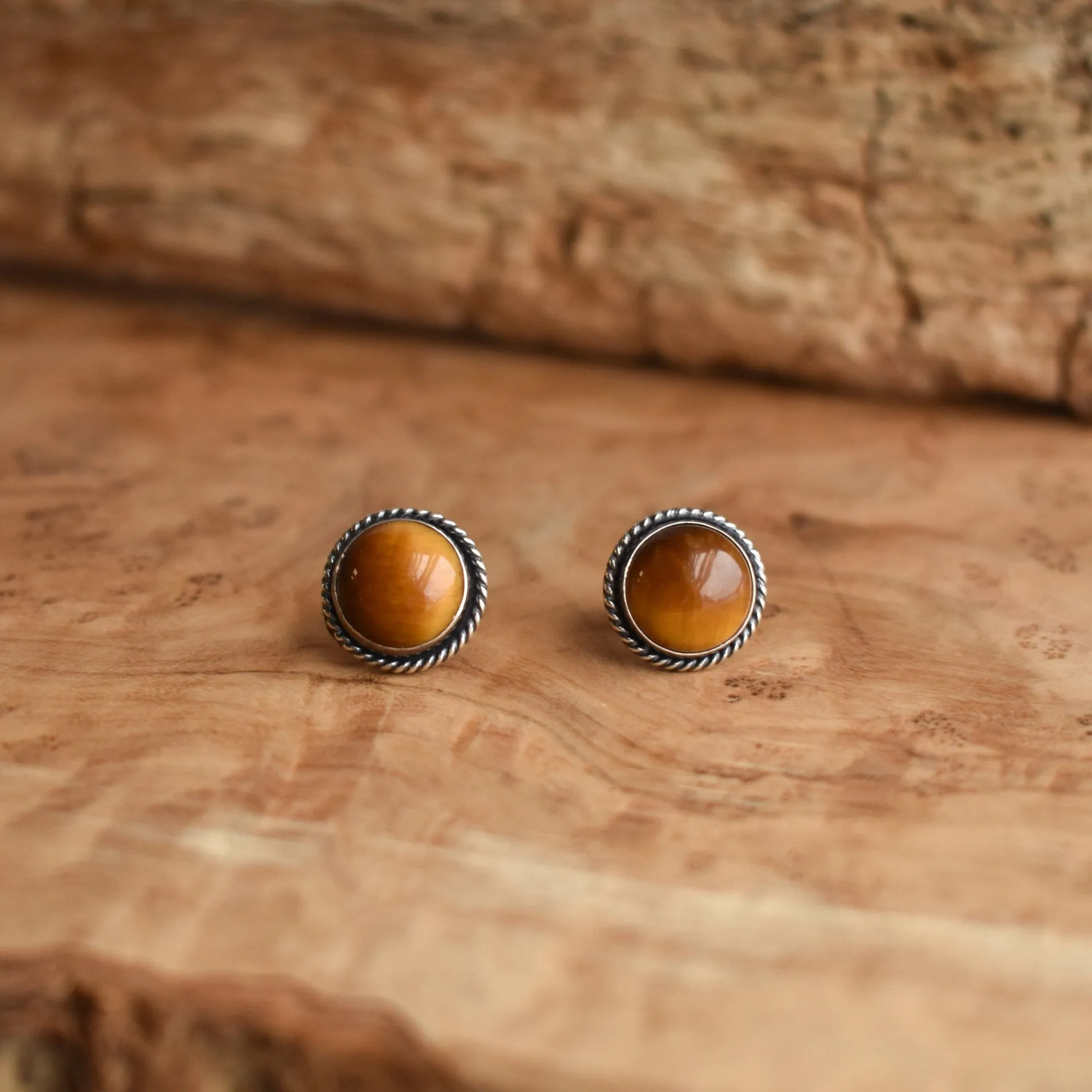 Tigers Eye Traditional Posts - Yellow Tigers Eye Earrings - Big Post Earrings - Chunky Posts