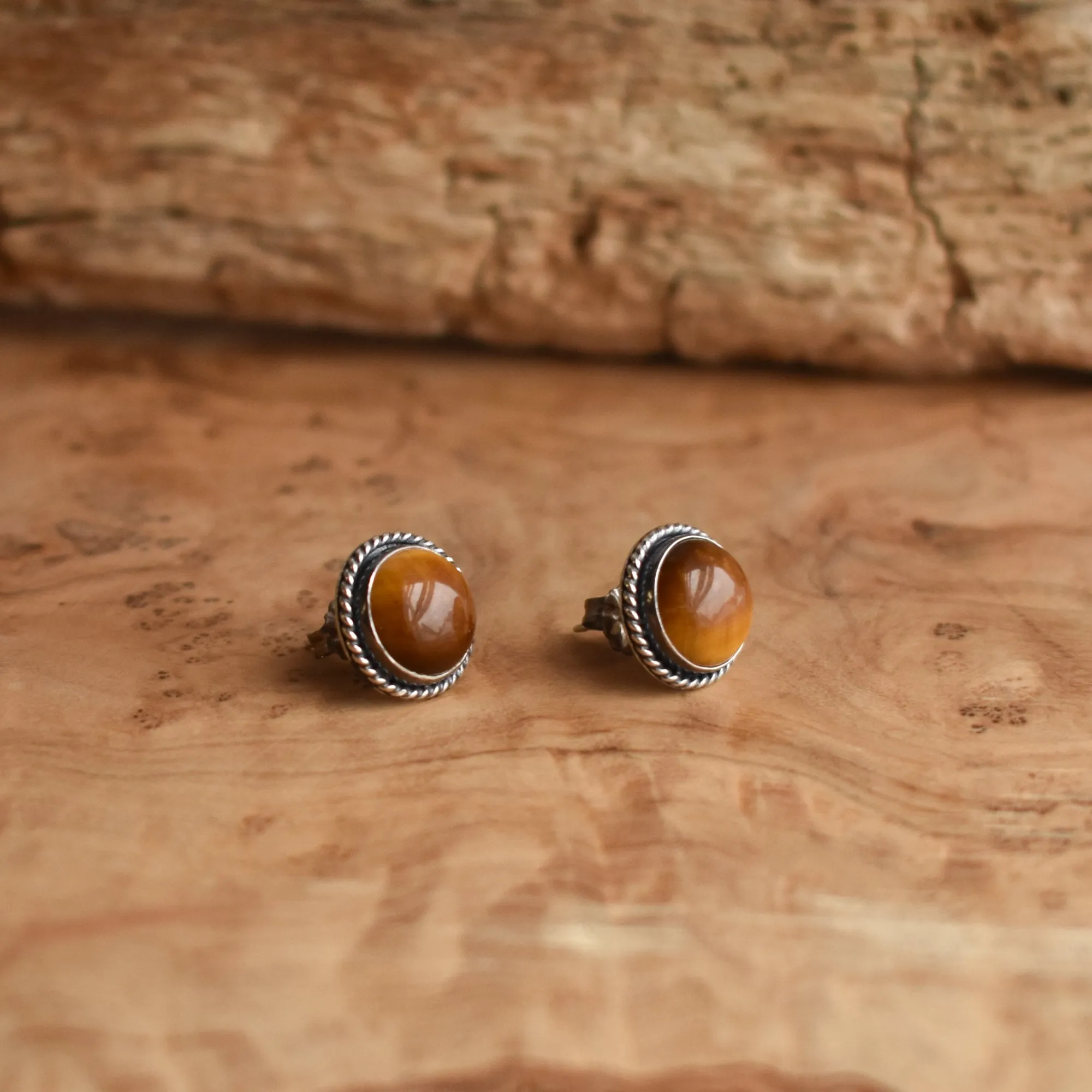 Tigers Eye Traditional Posts - Yellow Tigers Eye Earrings - Big Post Earrings - Chunky Posts