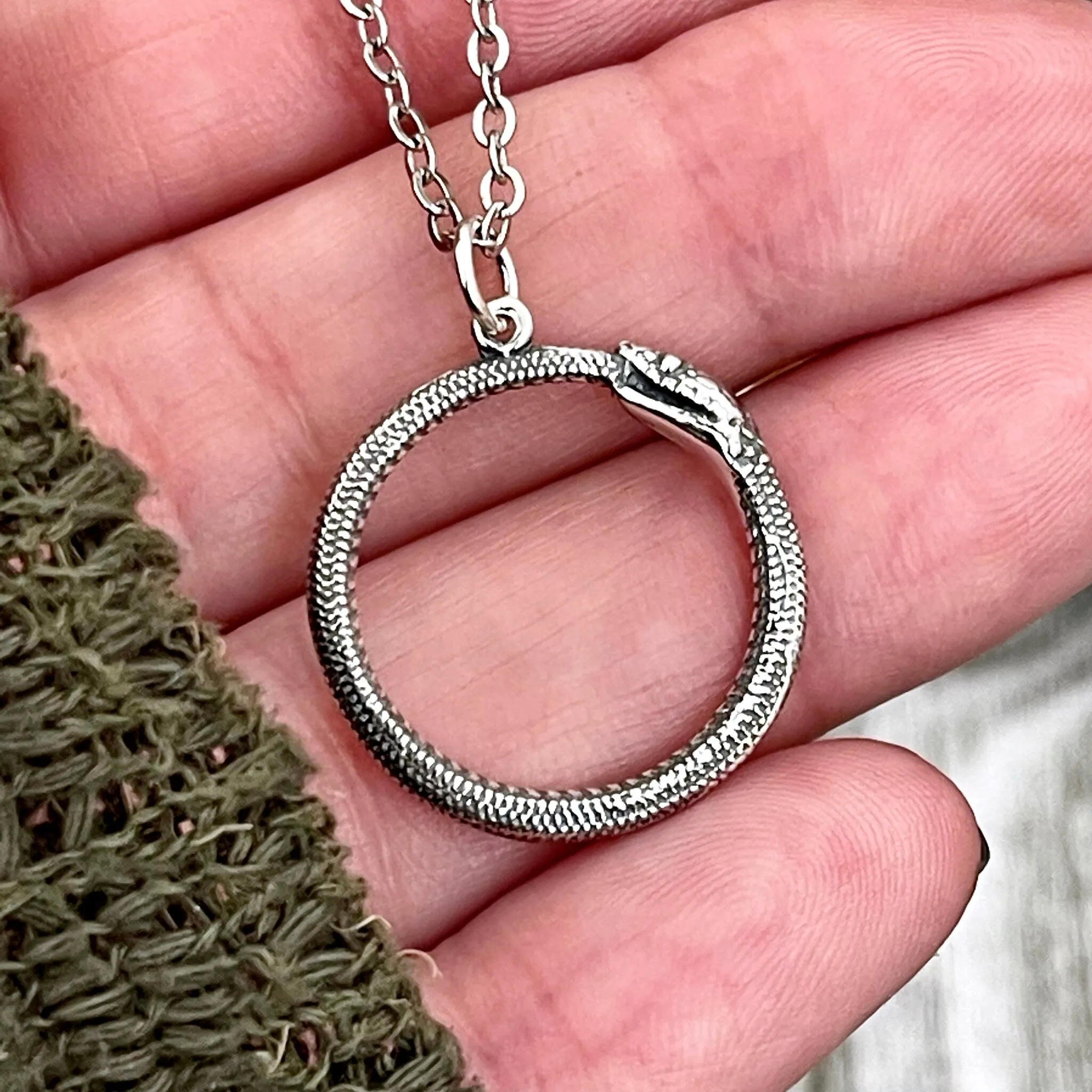 Tiny Talisman Collection - Sterling Silver Ouroboros Snake Pendant 26x21mm  /