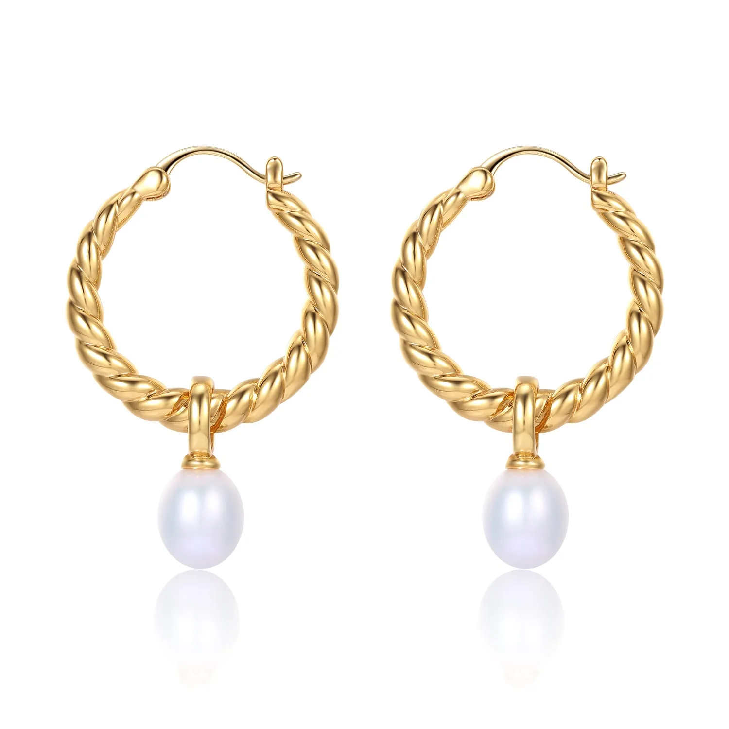 Twisted Hoop Freshwater Pearl Earrings