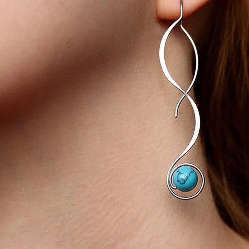 Twisted Turquoise Drop Earrings - 925 Sterling Silver