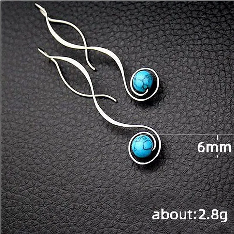 Twisted Turquoise Drop Earrings - 925 Sterling Silver