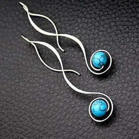 Twisted Turquoise Drop Earrings - 925 Sterling Silver