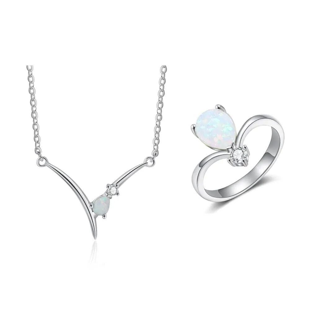 Uniquely Beautiful White Opal Jewelry Set - 925 Sterling Silver