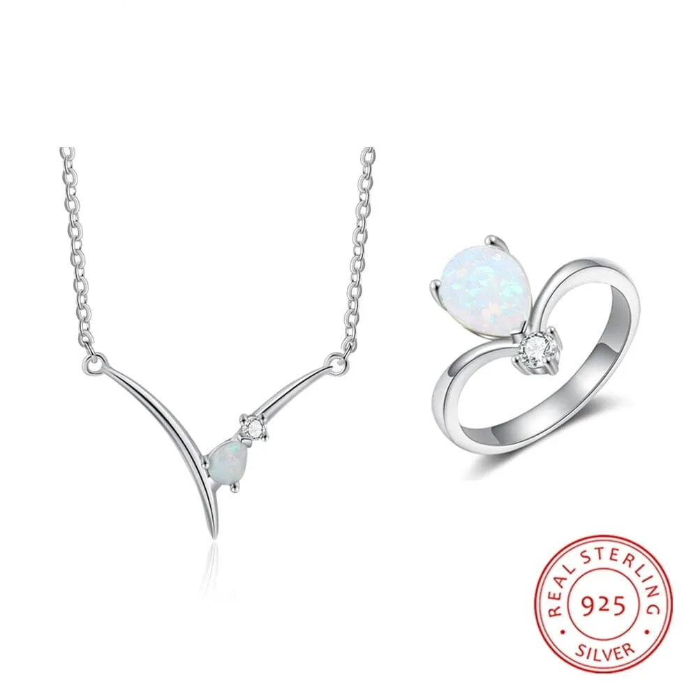 Uniquely Beautiful White Opal Jewelry Set - 925 Sterling Silver