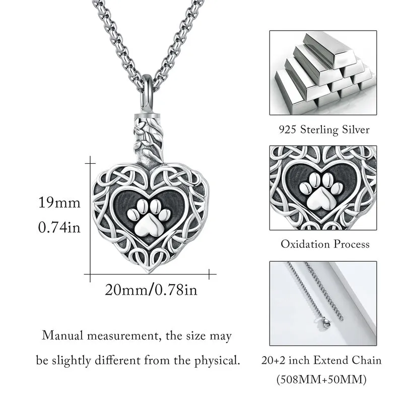 Urn Necklace Ashes Sterling Silver Paw Urn Necklace Cremation Memorial  Ash Keepsake Pendant Cremation Jewelry