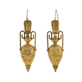 Victorian 15kt Etruscan Hanging Urn Earrings