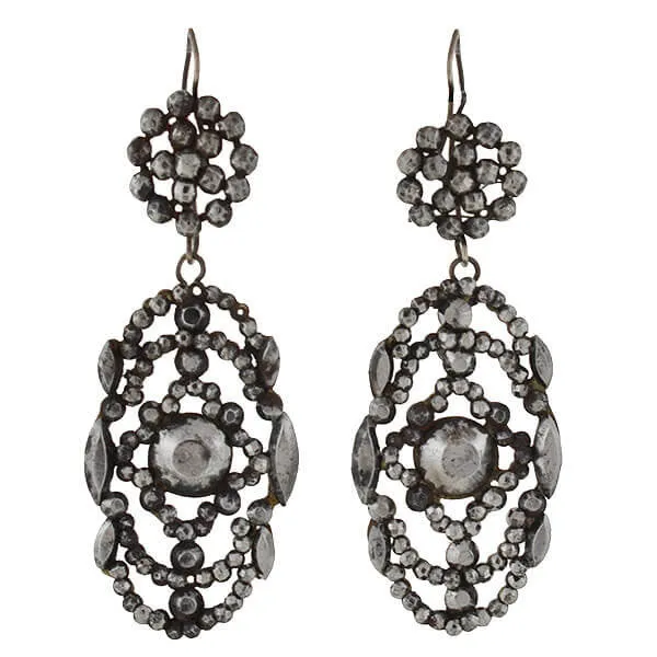 Victorian Cut Steel Large Dangling Earrings