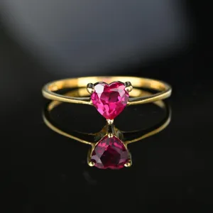 Vintage 10K Gold Solitaire Ruby Heart Ring