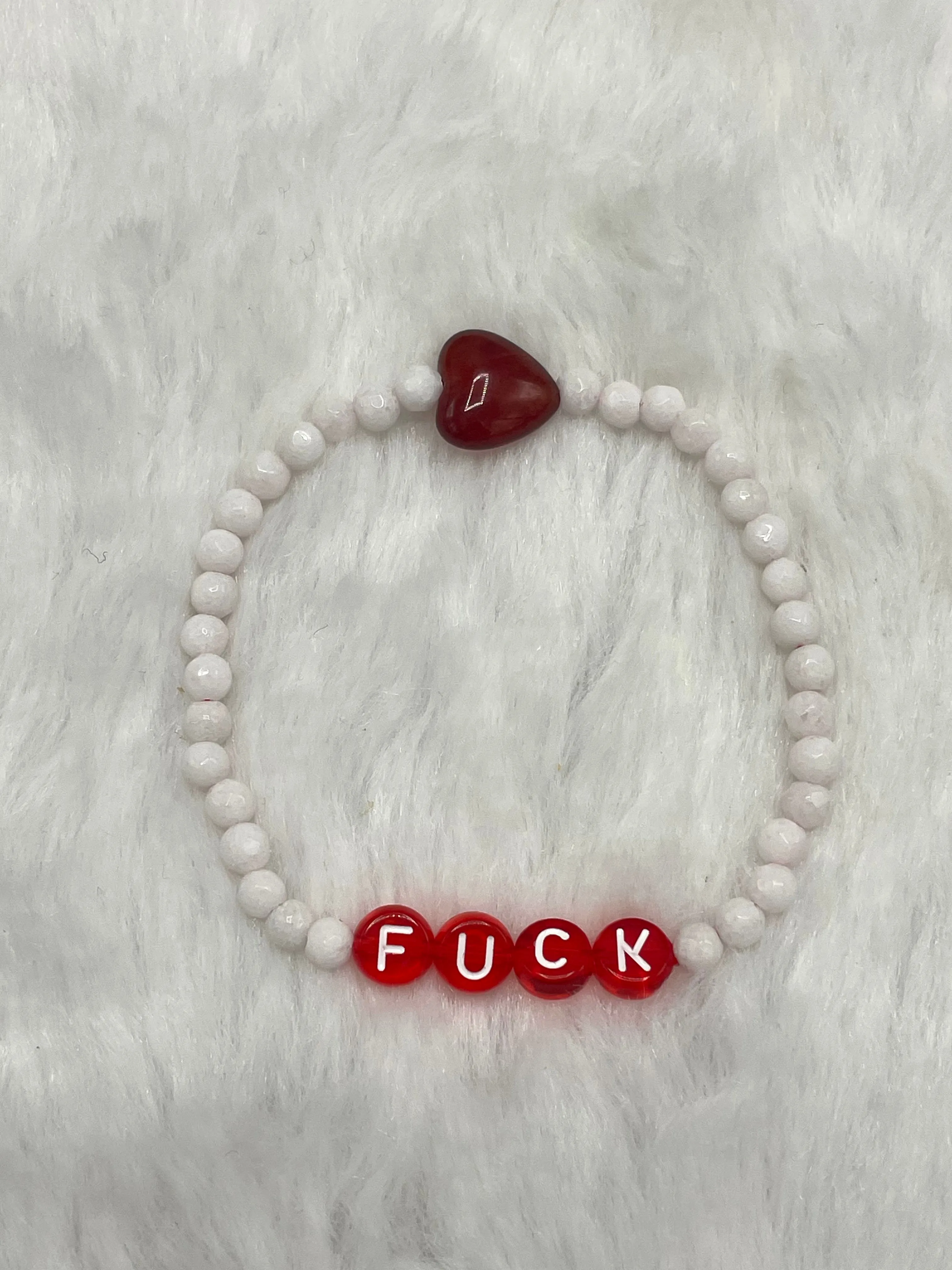 White Agate and Red Jade ”Fuck” Bracelet