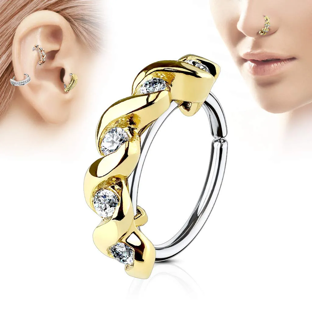 WildKlass CZ Set Twisted Half Circle Top 316L Surgical Steel Nose, Cartilage Hoop Rings