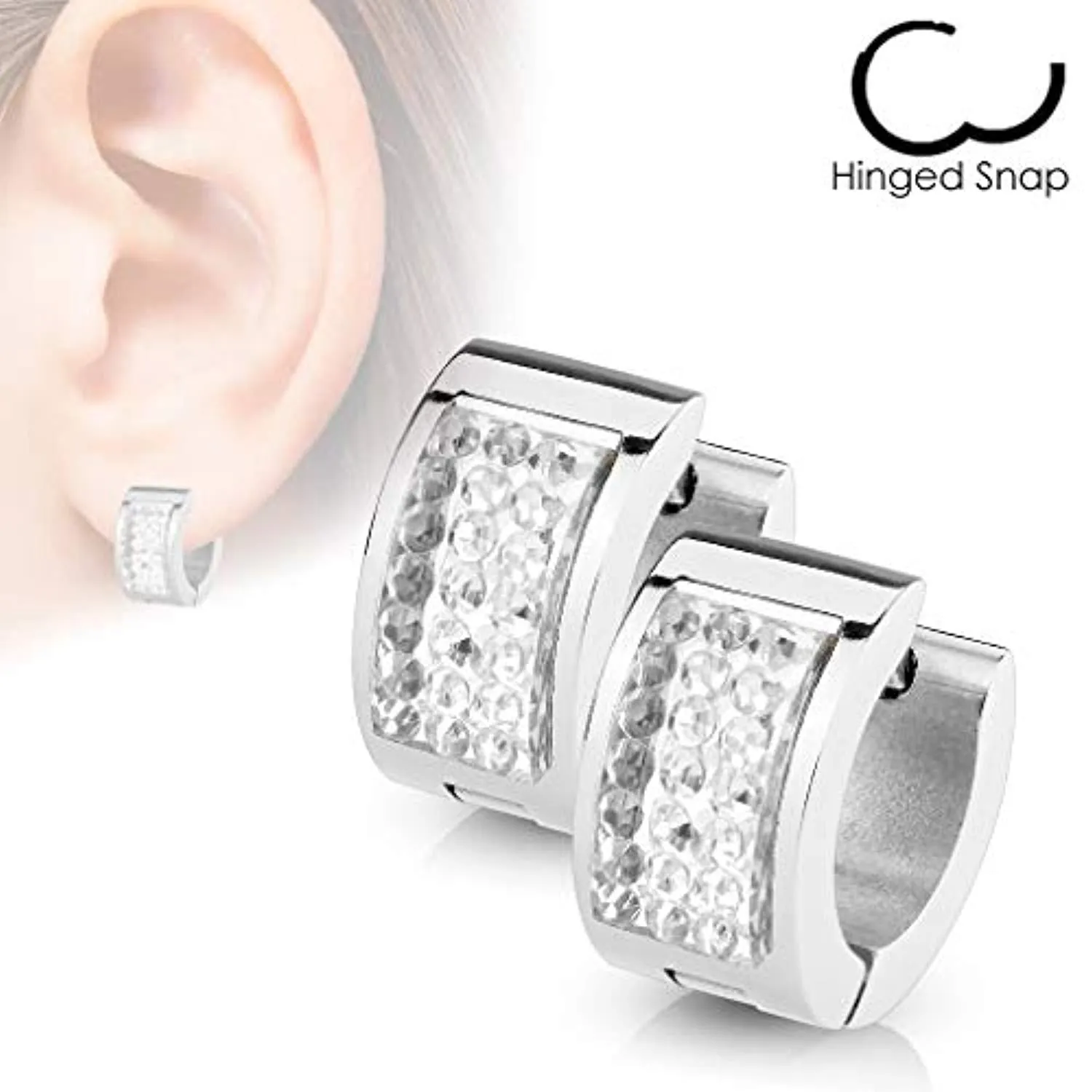 WildKlass Pair of Square Crystal Set Stainless Steel Hoop/Huggie Earrings