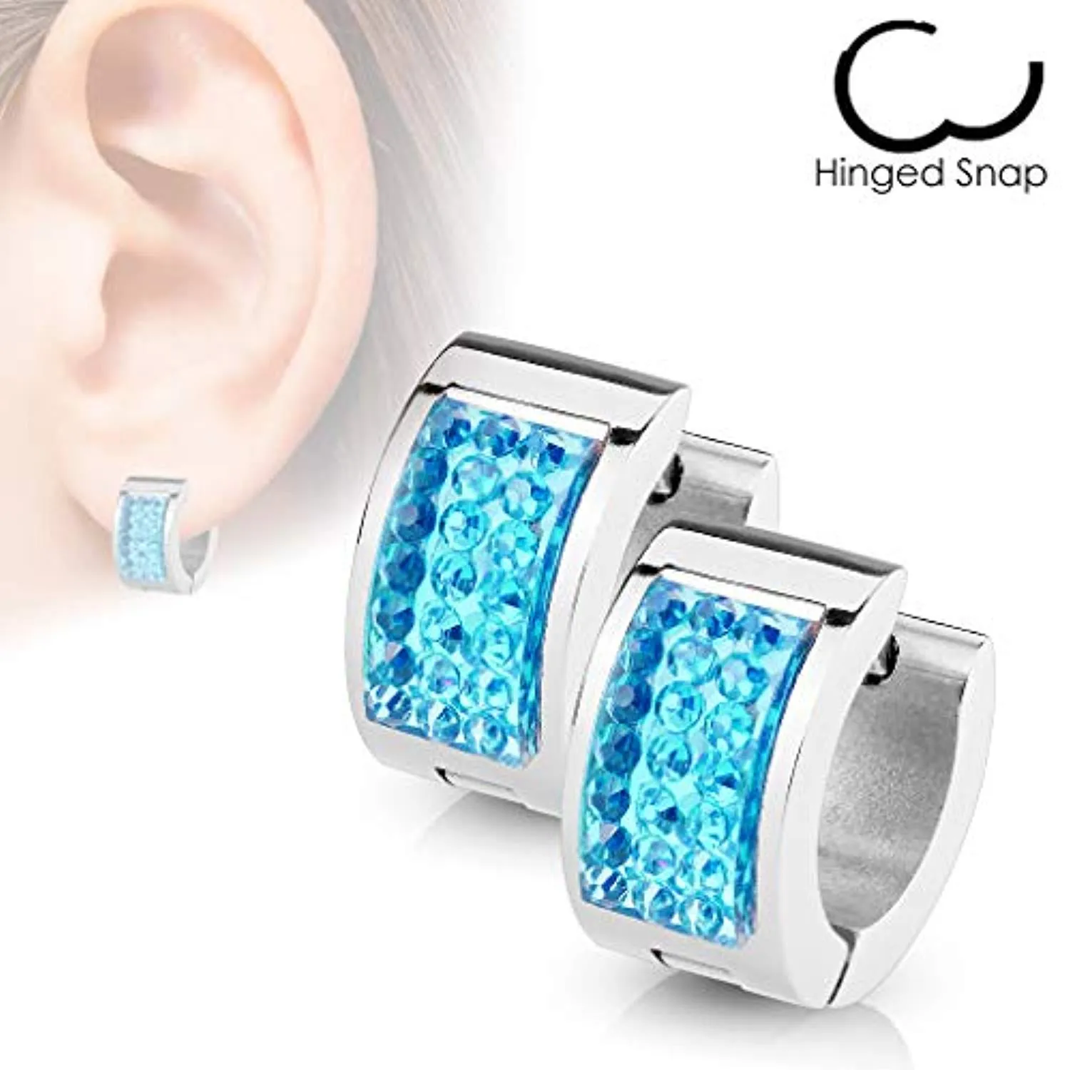 WildKlass Pair of Square Crystal Set Stainless Steel Hoop/Huggie Earrings