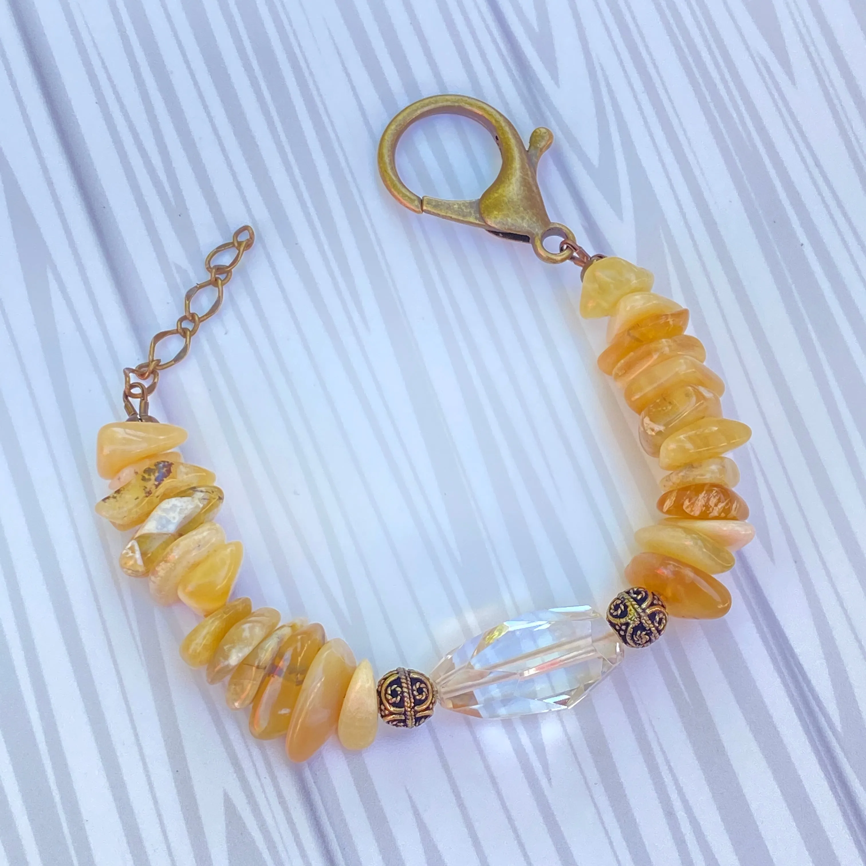 Yellow Opal and Lemon Quartz gemstones, and Brass Bracelet